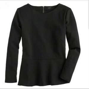 J.Crew Women's Ponte Peplum Blouse Long Sleeved Top Zipper Back Black Small